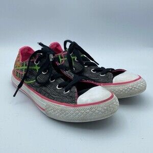Converse All Star girls 1 Gray print Sneakers Pink Green Shoes
